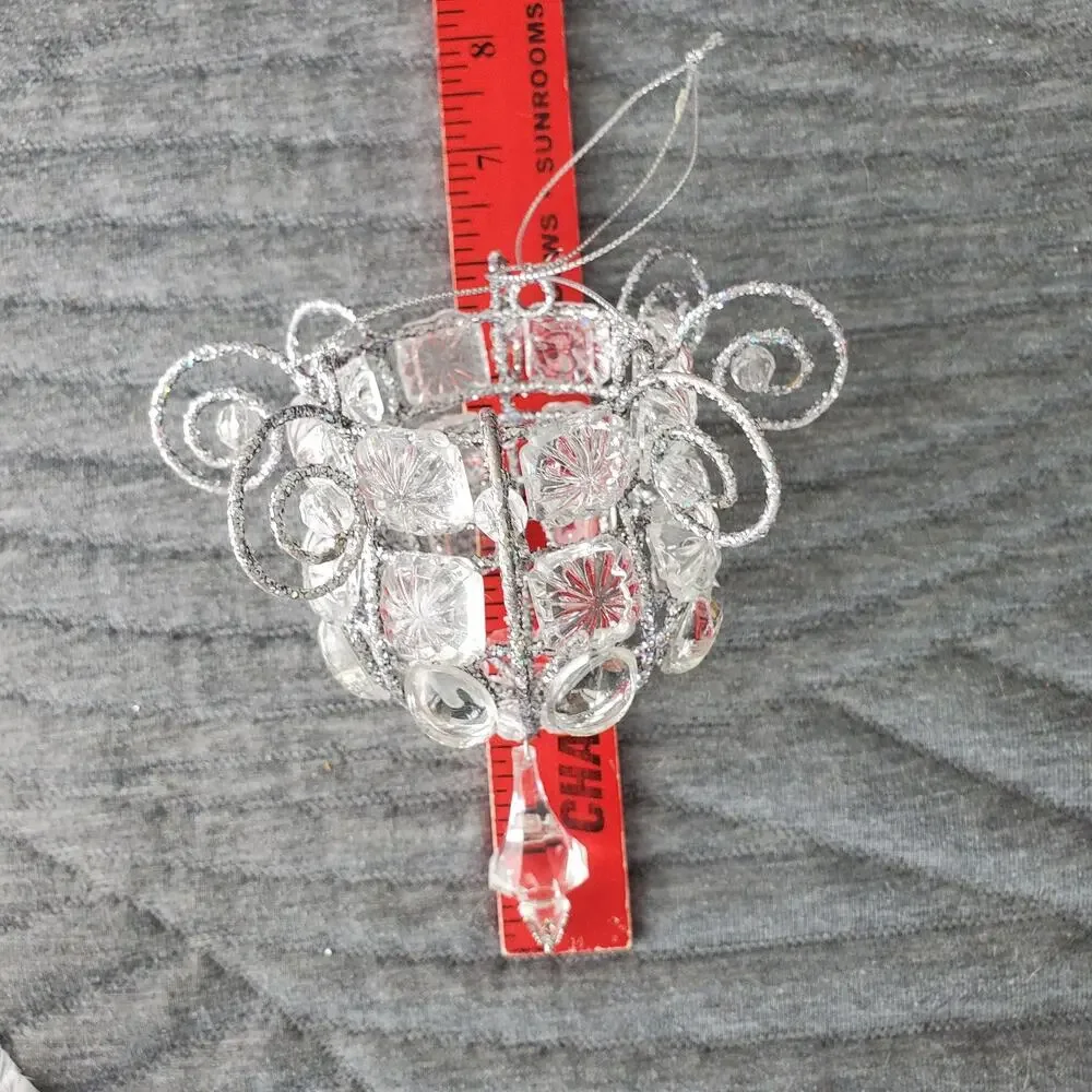 Vintage Katherine Style Jeweled Chandileir Ornaments X6 Silver Crystal Christmas